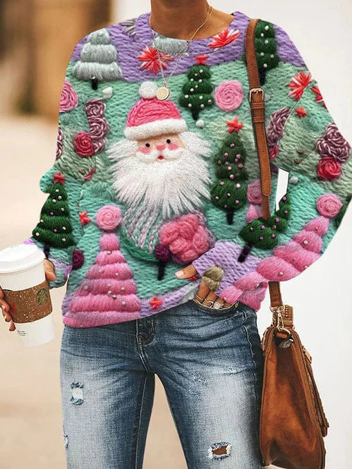 Festive 3D Christmas Print Long Sleeve Pullover Sweatshirt