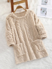Teddy Fleece Jacquard Long-sleeve Casual Sweatshirt for Autumn and Winter Fluffy and Warm with Pocket Hood