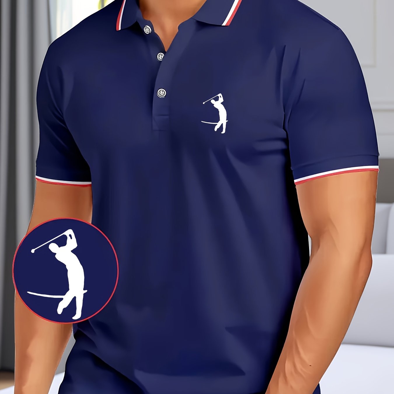 Men's Golf-Themed Short Sleeve Polo Shirt – Soft Fabric, Casual & Business Casual