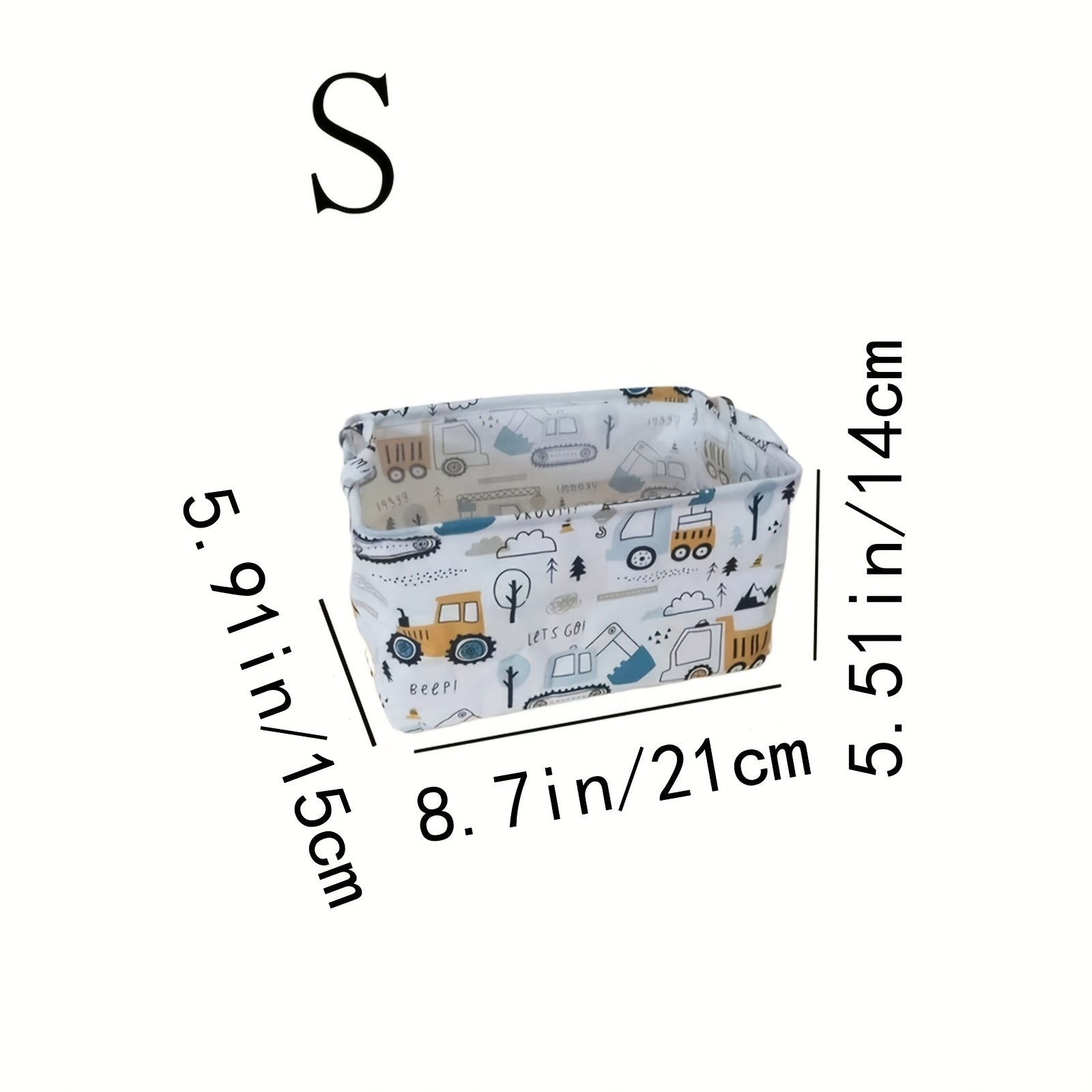 Foldable Engineering Vehicle Pattern Storage Basket with Handles – 21 cm × 15 cm × 14 cm