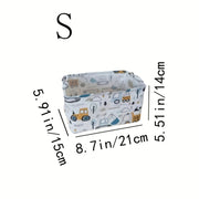 Foldable Engineering Vehicle Pattern Storage Basket with Handles – 21 cm × 15 cm × 14 cm