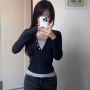 Cotton Fake Long Sleeve Inner Wear Stretch Slim-fit Sweet And Spicy Top