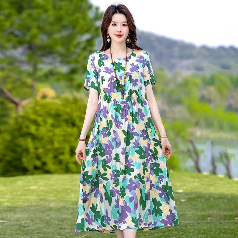 New Womens Cotton-silk Casual Dress