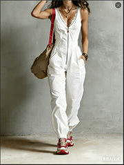 White Lace V-Neck Workwear Jumpsuit