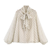 Polka Dot Long-Sleeve Shirt With Bow