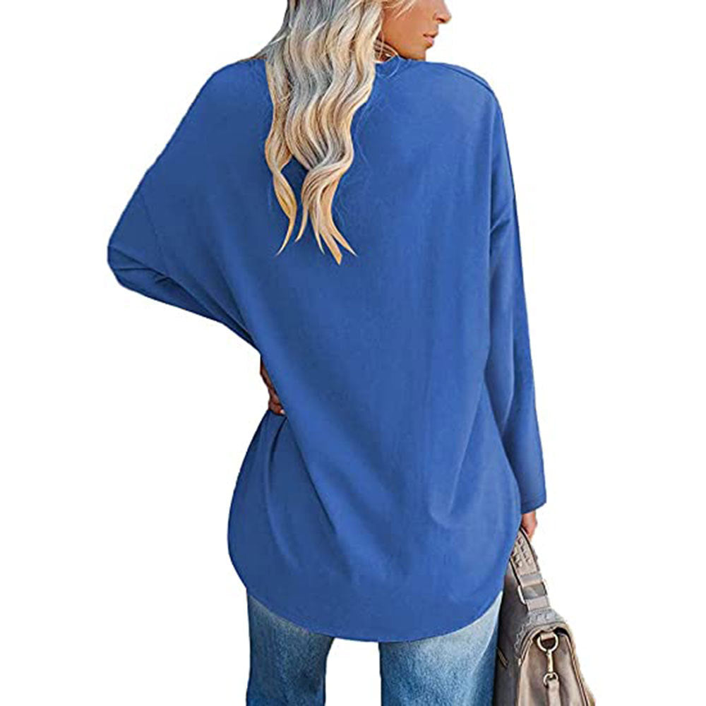 Oversized V-Neck Drop-Shoulder Casual Cotton T-Shirt