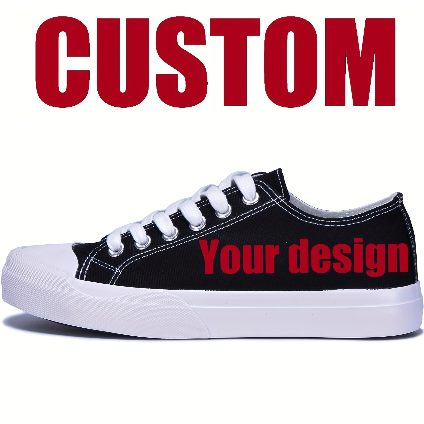 Custom Photo Canvas Sneakers – White Low‑Top, Plus Size, Unisex
