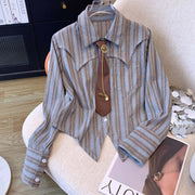 Striped Shirt For Women Spring Autumn Underwear Irregular Cinched