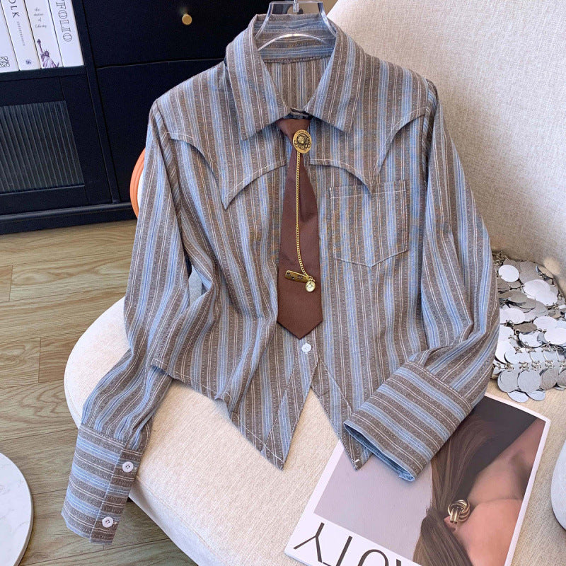 Striped Shirt For Women Spring Autumn Underwear Irregular Cinched