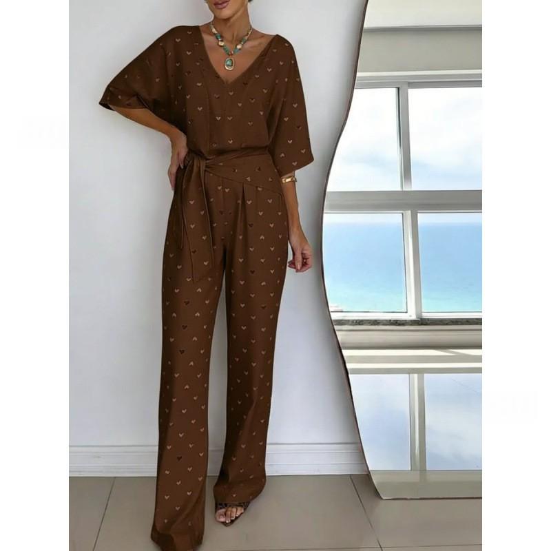 Chic V-Neck Casual Mid-Length Dress with Belt