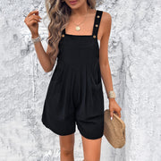Solid Color Casual Suspenders Short Jumpsuit