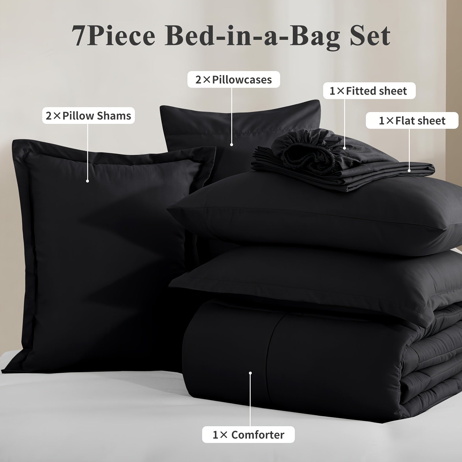 7pcs Ultra-Soft Bed In A Bag, Down Alternative Bedding Sets With All Season Quilted Comforter, Flat Sheet, Fitted Sheet, Pillowcases -Gifts For The Family And Friends