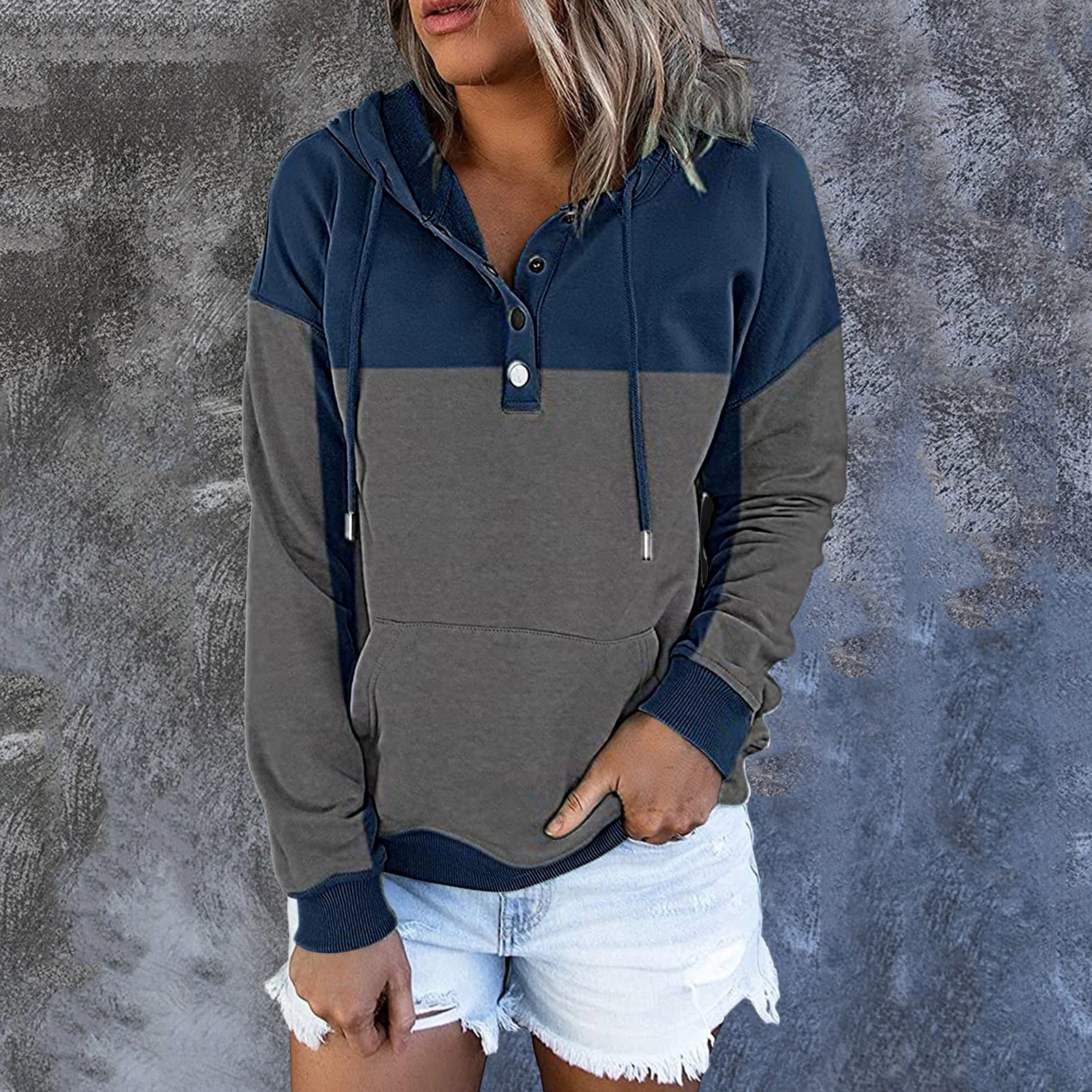 Women's Casual Solid Color Cotton Pullover Hoodie