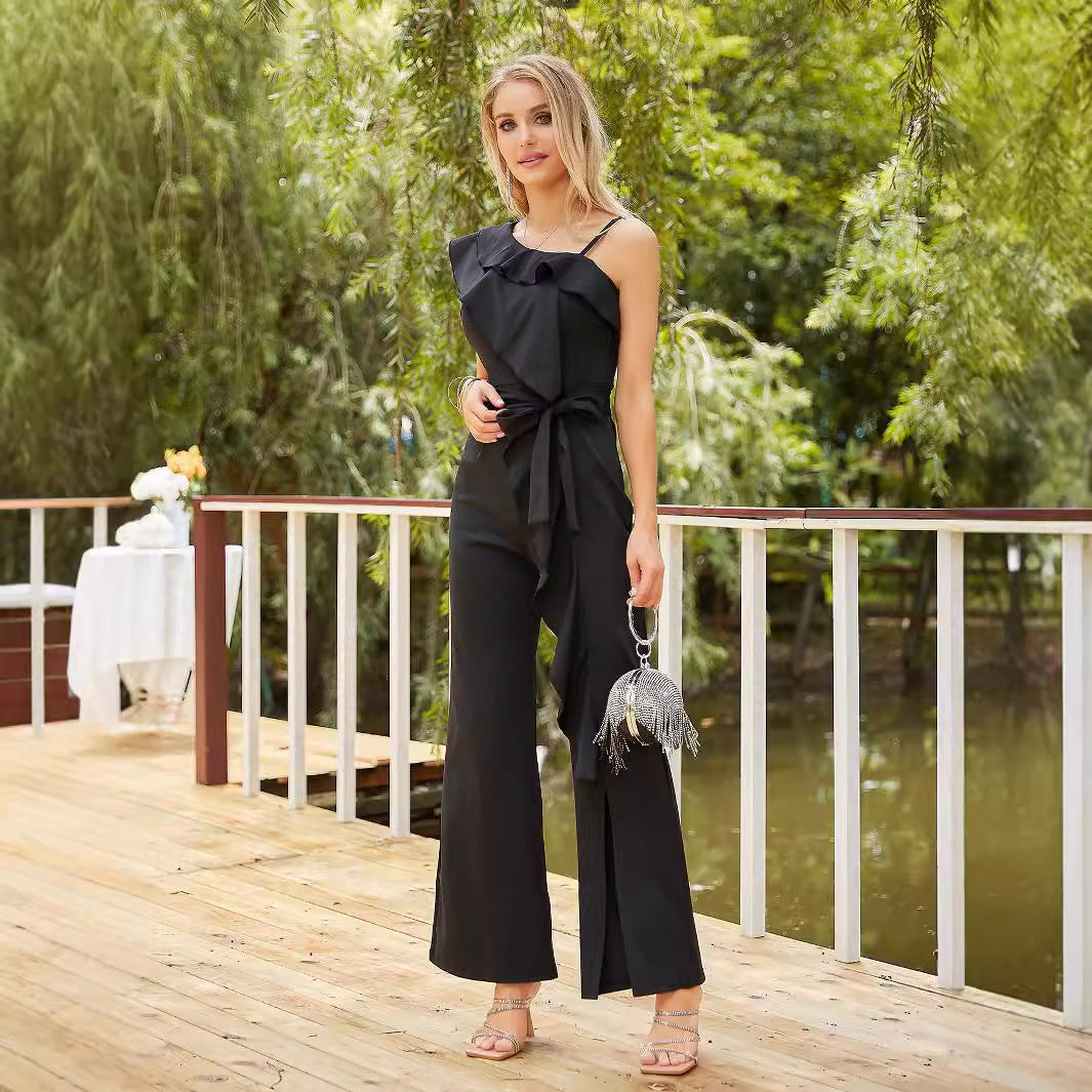 Women's Solid Off-Shoulder Slim-Fit Casual Jumpsuit