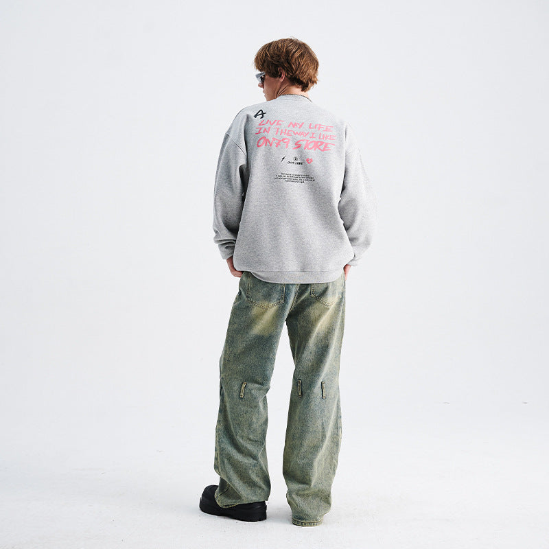 Men's Loose Letter Print High Street Pullover Sweater
