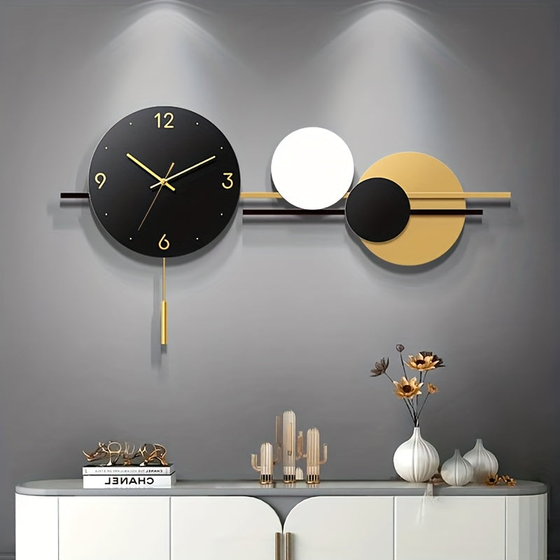 35.4" Oversized Modern Geometric Metal Wall Clock with Black & Golden Hands, White Face & Glass Panel - Large Rectangular Battery-Powered Quartz Movement, Easy-to-Read Digital Display for Living Room, Bedroom, Office Decor - Minimalist Home Décor Ti
