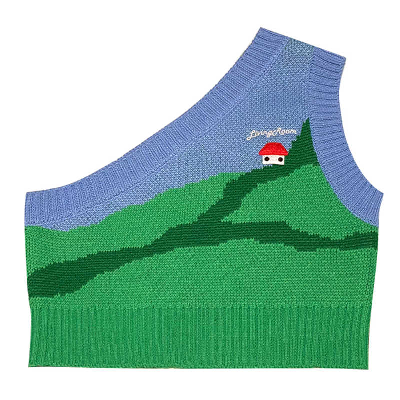 Women's Short Vest Landscape Embroidery Jacquard Knitted Vest