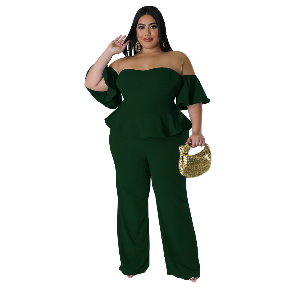 Off-Shoulder Stretch Wide-Leg Jumpsuit