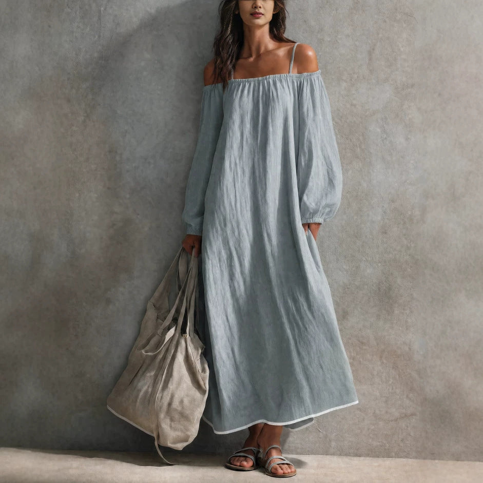 Women's Solid Color Lantern Sleeve Long Dress