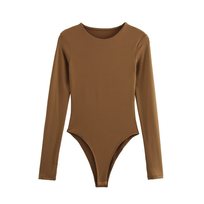 Women's Long-Sleeve Pleated Bodysuit Sleek Commuter Romper