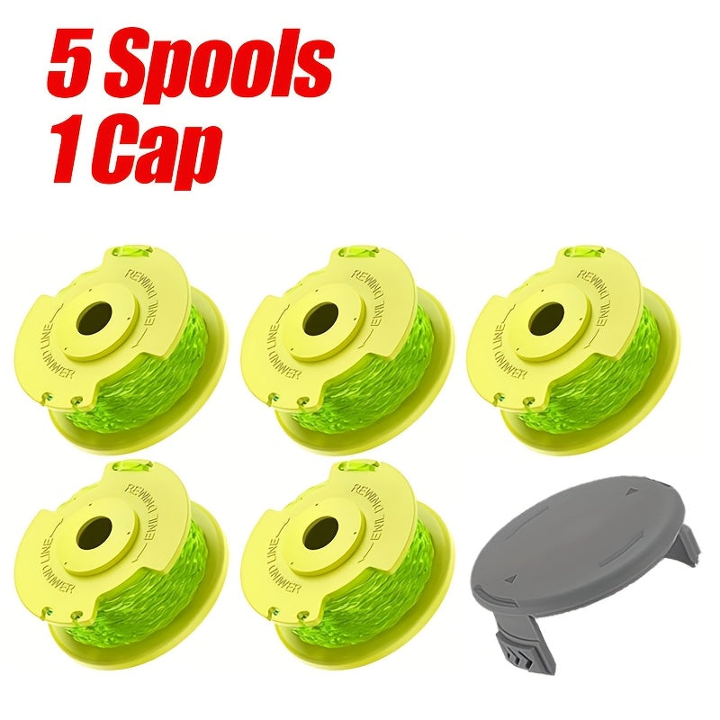 5‑Pack Trimmer Line with One Cap, 0.080‑Inch Diameter, 11 ft Length – Compatible with Ryobi 18V, 24V, 40V Trimmers