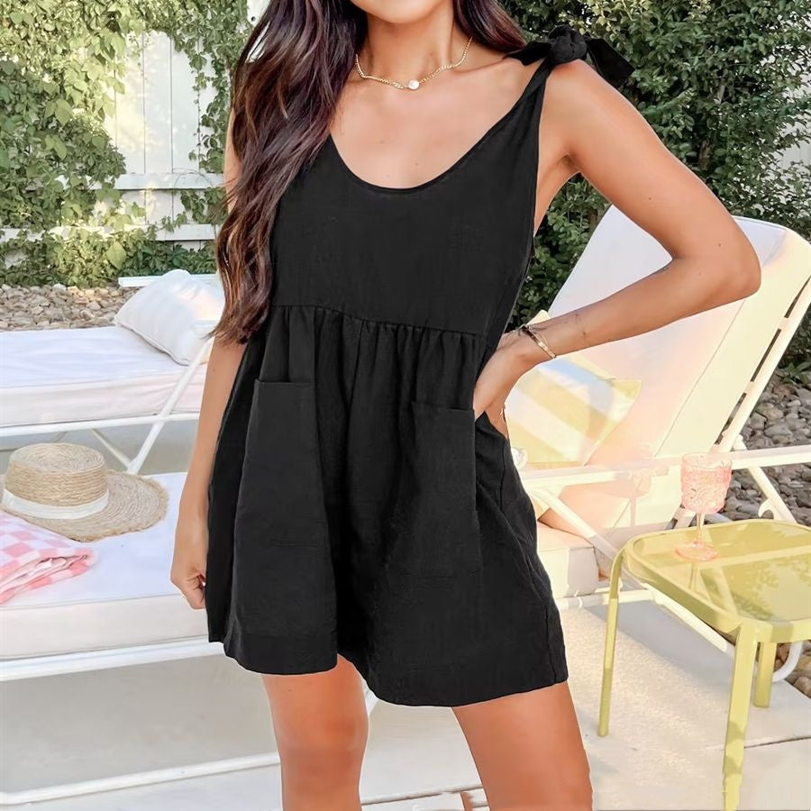 Chic Bow-Tie Casual Sleeveless Romper Shorts