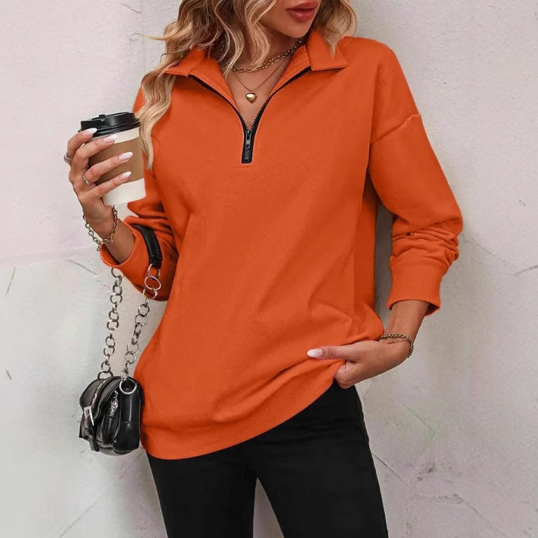 Women's Half-Zip Pullover Stylish Long-Sleeve Sweatshirt