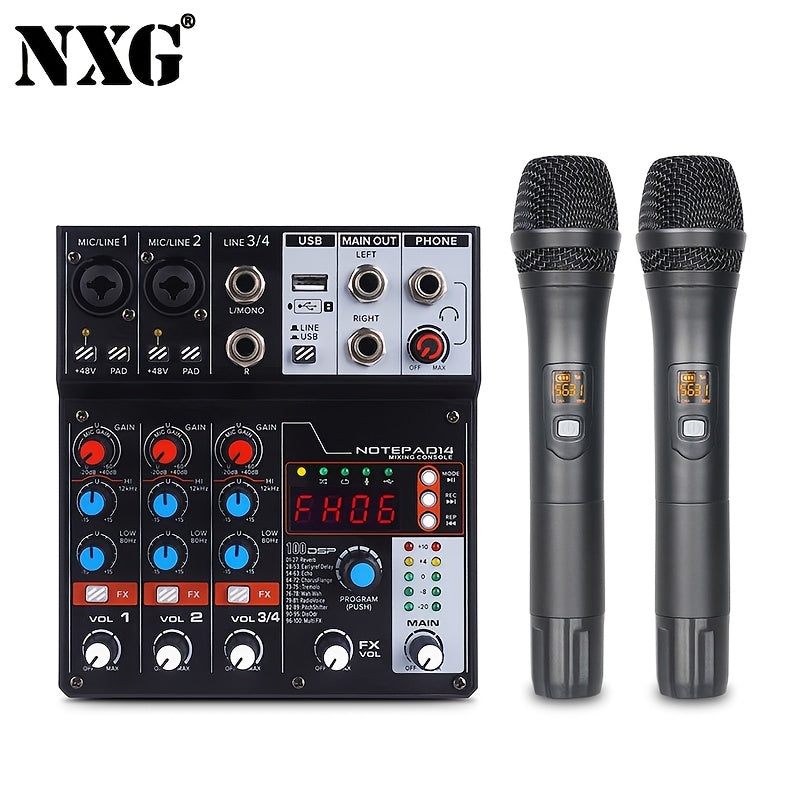 4-Channel DJ Audio Mixer with USB and SD Card Recording