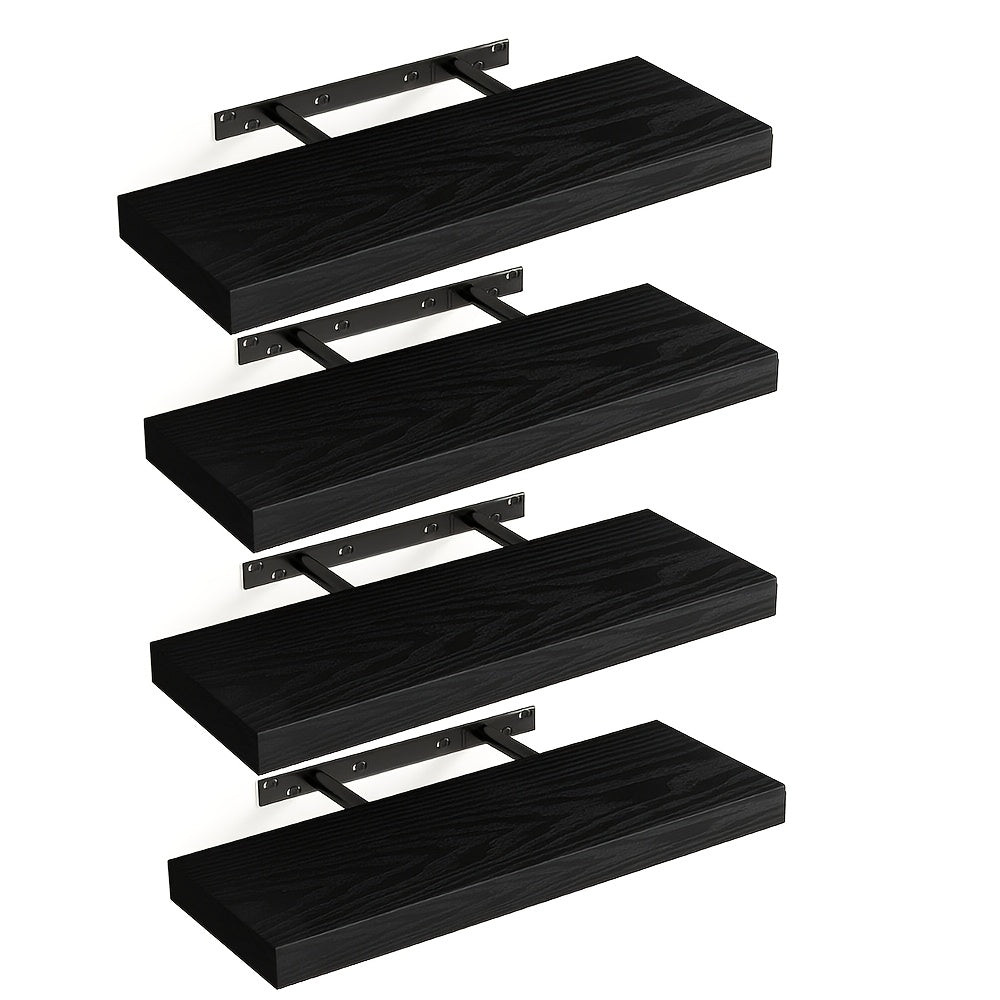 Set of 4 rustic wooden wall-mounted storage shelves black gray white brown