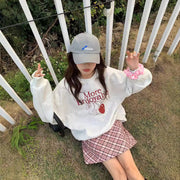 Cute Cherry Print Fleece-Lined Loose Sweatshirt