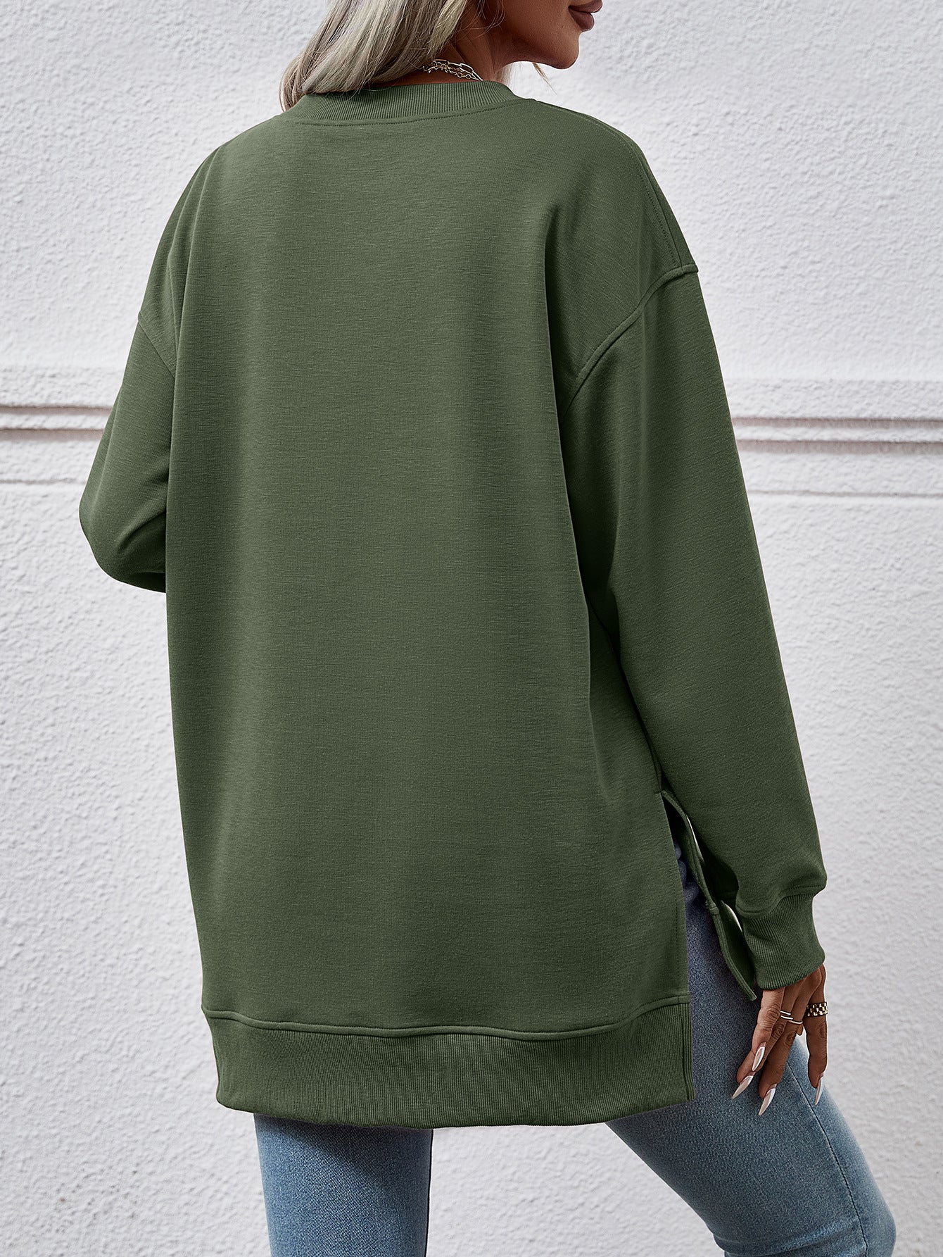 V-Neck High-Low Split Sweater Pullover