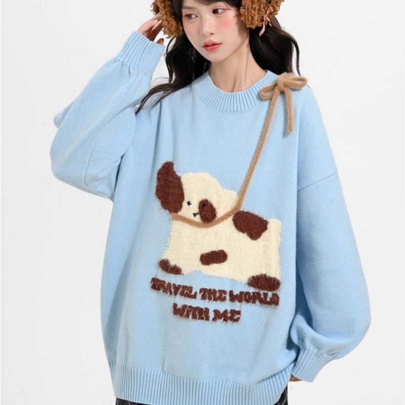 Sweet and Cute New Long-sleeve Loose-fit Tied Top for Autumn