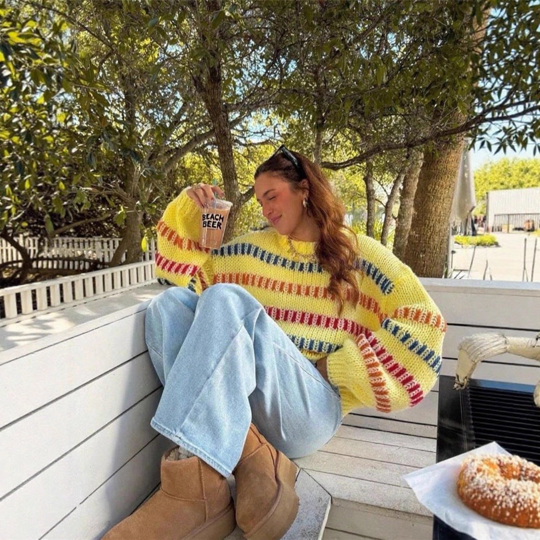 Casual Fashionable Retro Loose-fit Sweater with Batwing Sleeves