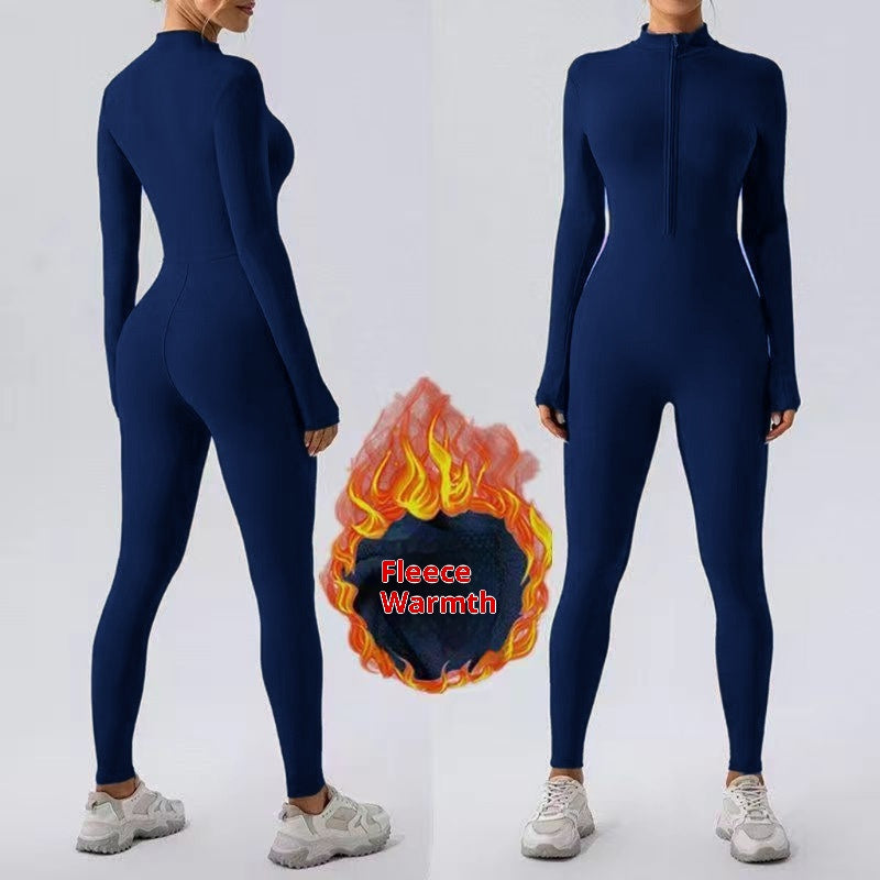 Fleece Yoga Jumpsuit Zipper Nude Feel Activewear