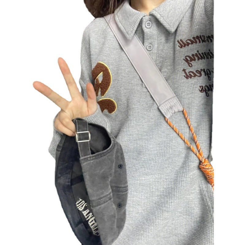 Women's Embroidered Waffle Polo Sweater