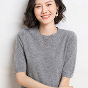 Lightweight Knit Pullover Sweater – Short Sleeve, Round Neck
