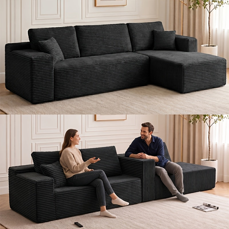 Left chaise L-shaped sectional sofa with memory foam cushions and corduroy upholstery
