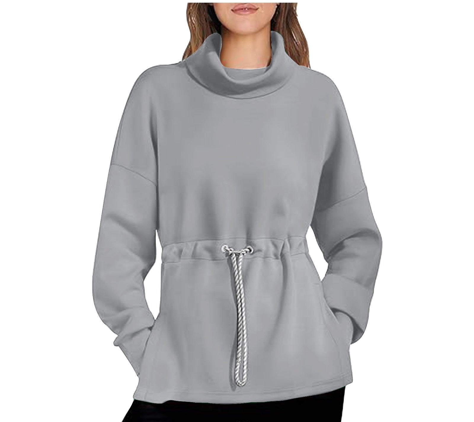 Women's Drawstring Mid-Length Casual Pullover Sweater