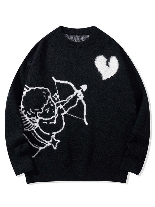 Angel Jacquard Unisex Loose Knit Sweater