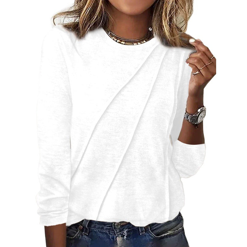 Casual Solid Long Sleeve Round Neck Women's Pullover Top