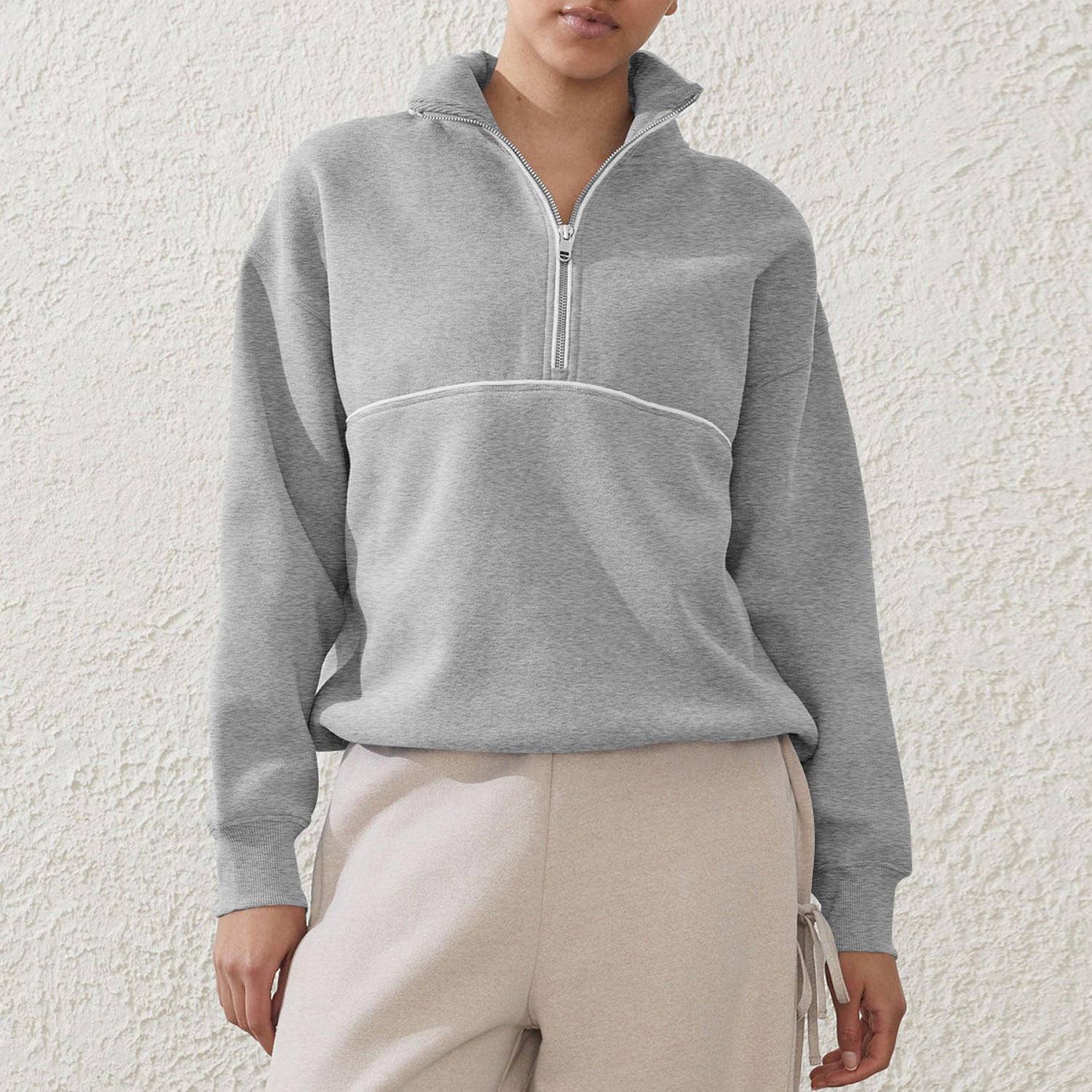 Women's Contrast Half-Zip Sports Pullover Sweatshirt