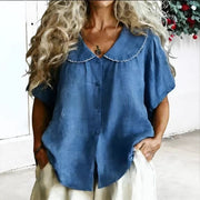 Womens Cotton-Linen Fashionable Loose-Fit Casual Shirt With Buttons