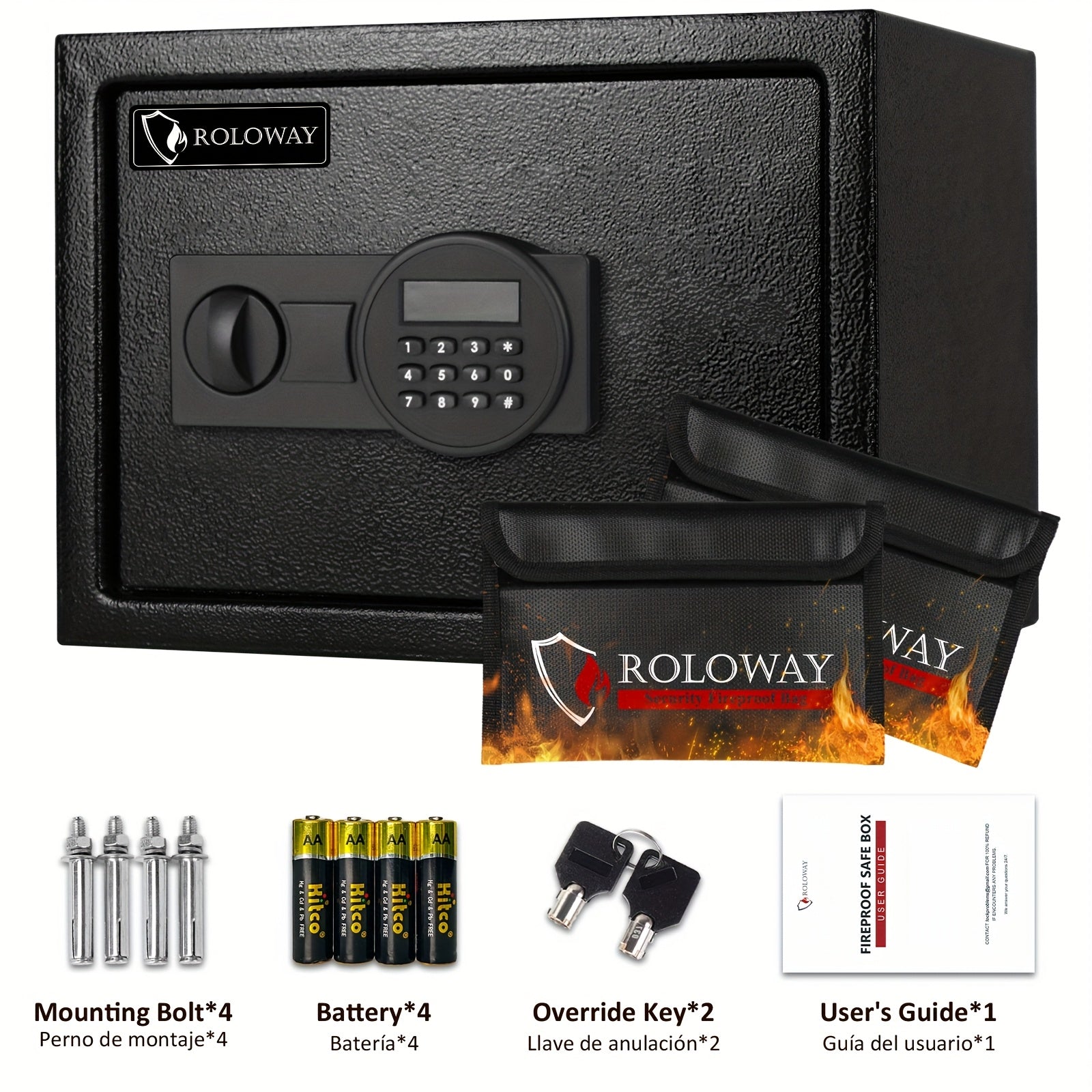 Heavy-Duty Fireproof Steel Safe with Cash Bag | Secure Home Safe Box with Keypad & Key Lock, Ideal for Storing Money, Documents, and Valuables