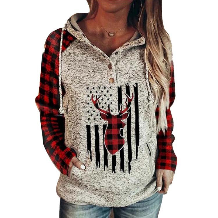Plaid Print Fleece Hooded Sweatshirt
