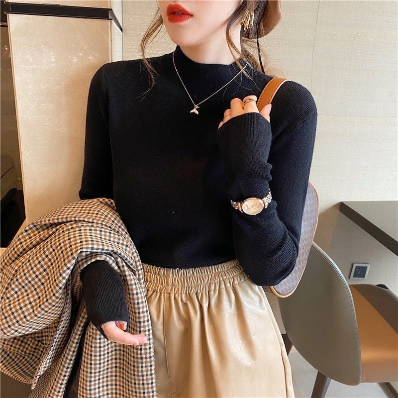 Slim-Fit Mock Neck Long-Sleeve Layering Sweater