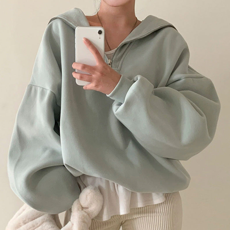 Cute Sailor Collar Loose Pullover Hoodie for Women