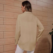 Women's Loose-fit Casual Long-sleeve Shirt With Double Stripes