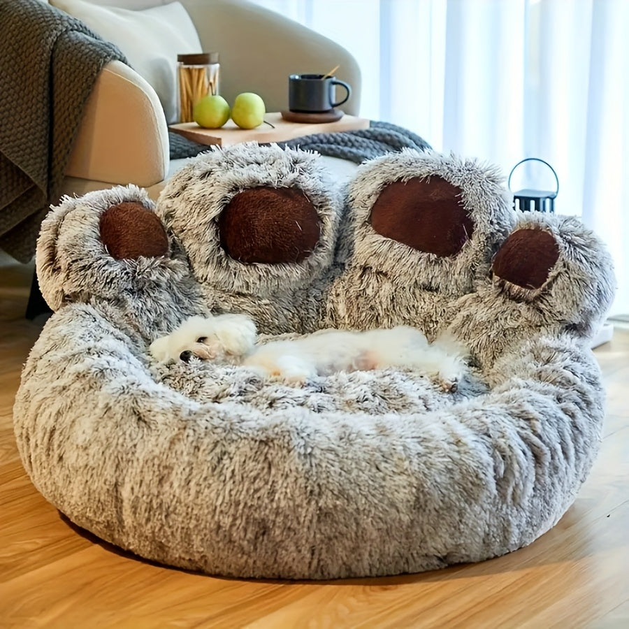 Cute Bear Paw Shaped Dog Bed And Cat Bed, Calm Donut Dog Bed, Warm And Comfortable Soft Dog Round Bed, Plush Dog And Cat Mattress Bed. Give Your Baby A Warm And Comfortable