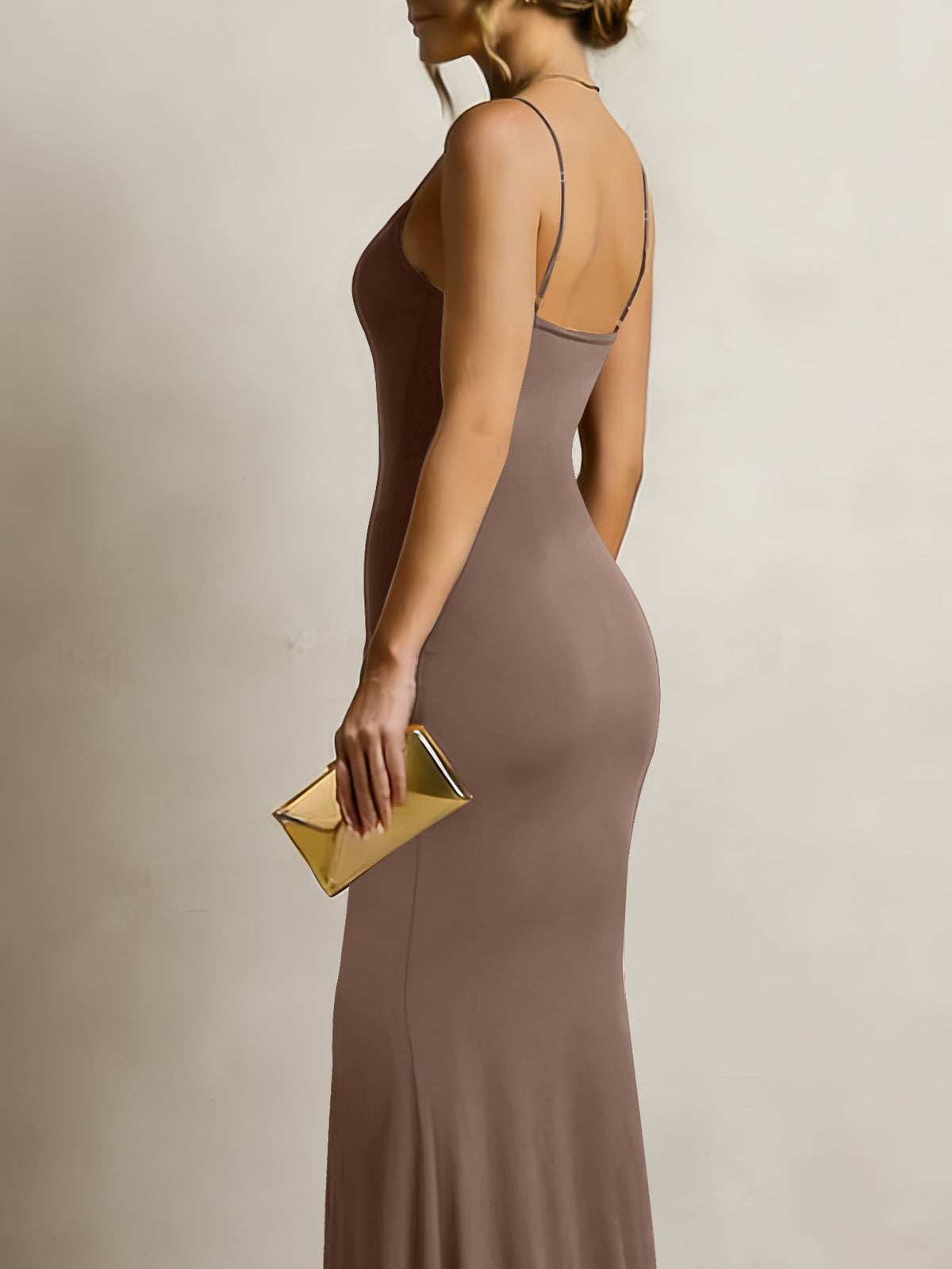 Women's Solid Color Spaghetti Strap Square Neck Bodycon Maxi Dress, Elegant Sleeveless Mermaid Evening Dress Summer Dress for Women