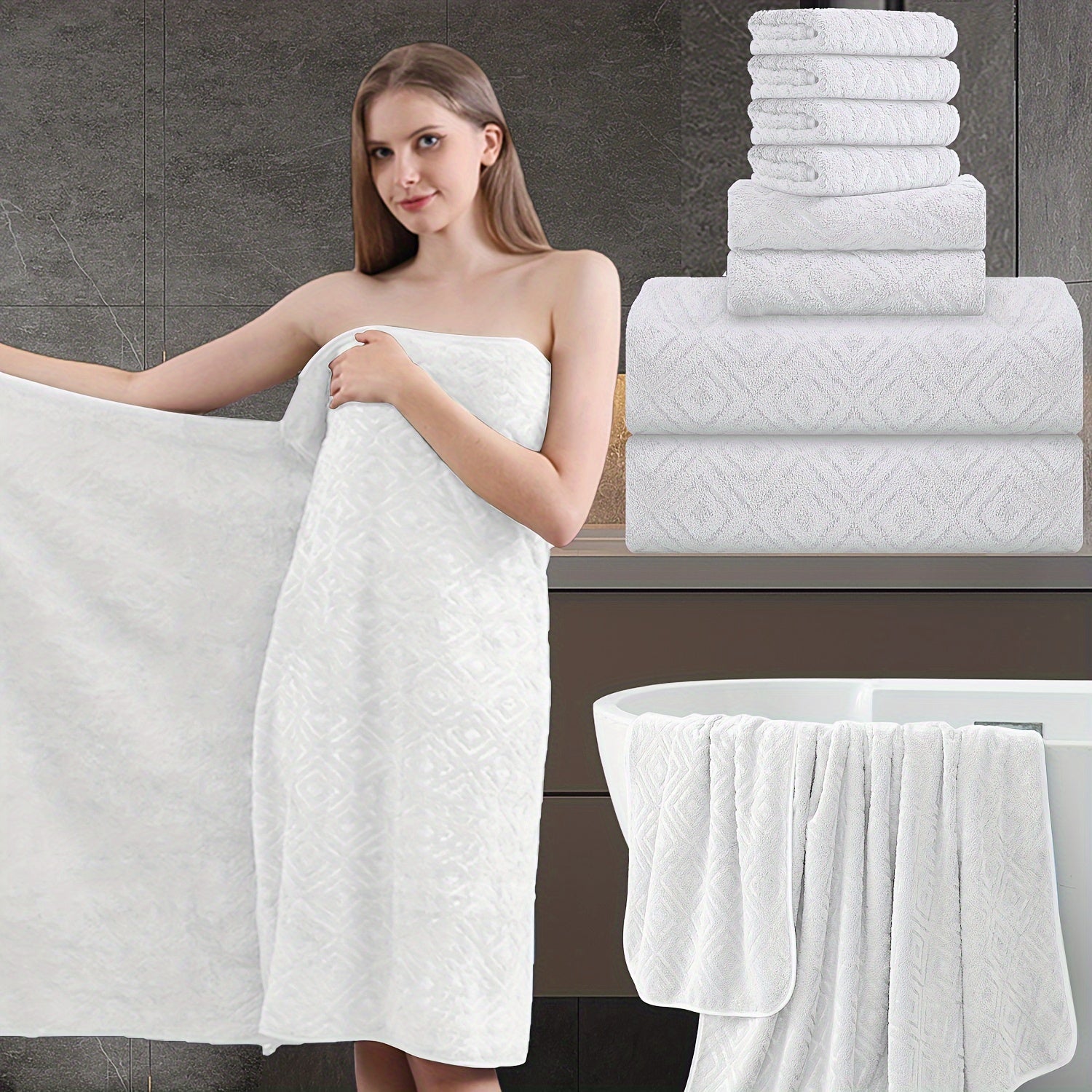 8pcs Extra Large Bath Towel, Ultra-Soft Thick Bath Towel Highly Absorbent Quick Dry Towel 700GSM Includes 2 Oversized Bath Towels & 2 Hand Towels & 4 Towels for Bathroom Hotels Gym, Wash Cloths